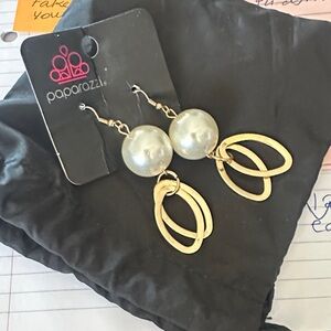 Not available Paparazzi Gold and White Dangle Earrings